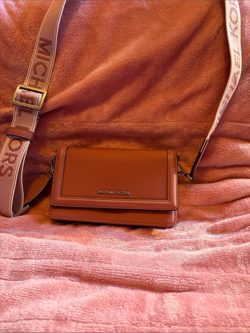 Michael Kors Brown Leather Logo Strap Crossbody Bag